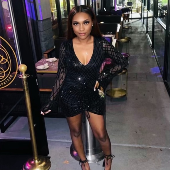 Black Long Sleeve Sequin Dress - Picture 2 of 2